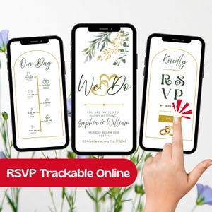 We Do Wedding Web Invitation Template, Greenery Gold Digital Invite with Clickable RSVP Link