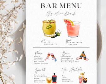 Wedding Bar Menu Sign Template: Signature Drinks (Digital Download)