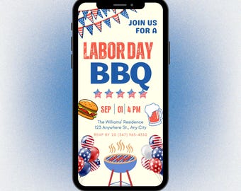 Animated Labor Day BBQ Evite: Editable Party Invitation (MP4 Digital Download)
