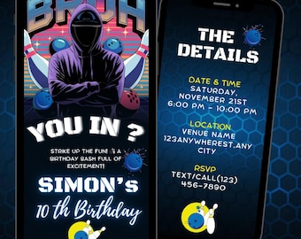 Animated Bowling Birthday Invitation Template: Customizable Design (Digital Download)