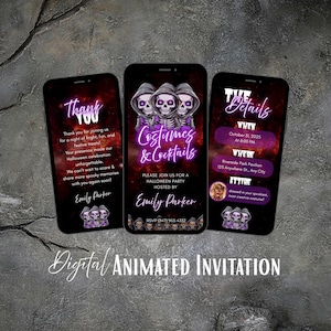 Funny Costumes & Cocktails Halloween Party Invitation, Editable Digital Template Invite for Spooky Bash, Instant Download Itinerary