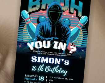 Bowling Birthday Invitation Template: Editable Kids Party Invite (Digital Download)