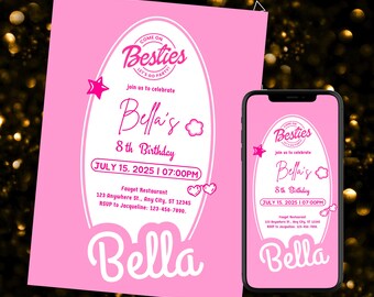 Hot Pink Doll Birthday Party Invitation Template (Digital Download)