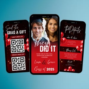 Animated Double Graduation Party Invitation: Red & Black (DIY Template)