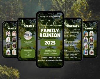 Family Reunion Invitation Template, Green Nature Travel Itinerary Editable Digital Design