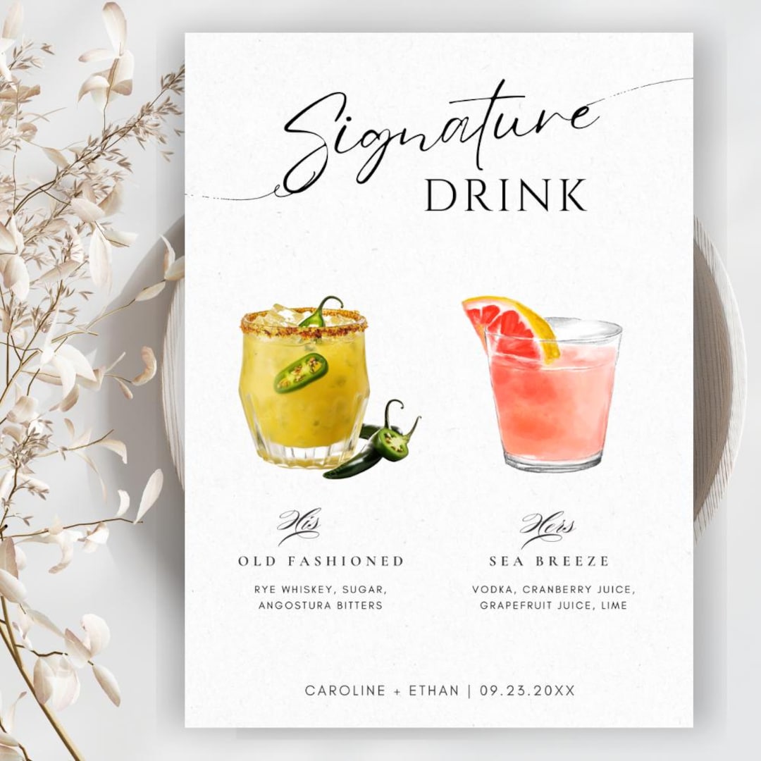 Editable Signature Drink Menu: Modern Bar Sign Template (digital ...