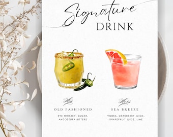 Editable Signature Drink Menu: Modern Bar Sign Template (Digital Download)