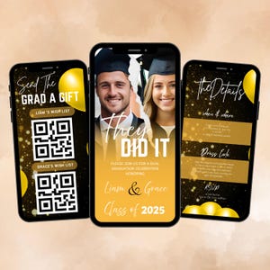 Animated Double Graduation Party Invitation: Gold & Black (DIY Template)