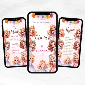 Invitación animada de cumpleaños de princesa: dorada y rosa (digital)