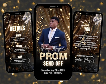Prom Send Off Invitation, Black Gold Glam Style, Personalized with Photo, Gentlemen’s Celebration