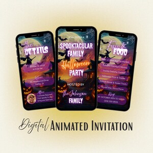 Spooktacular Family Halloween Party Animated Invitation, Haunted House Pumpkin Theme Digital Template