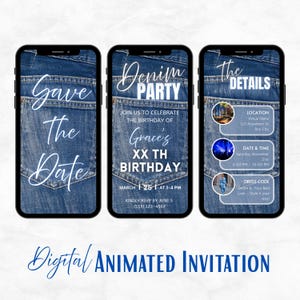 Denim & Diamonds Birthday Invitation: Animated Jean Party Invite (Digital Download)