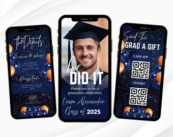 He Did It Graduation Evite, Class of 2026 Celebration Design, Navy Blue Style, Digital Invitation