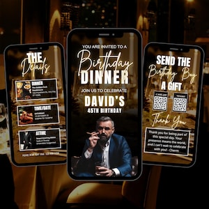 Animated Birthday Dinner Invitation: Gold Party Video Invite (Digital)