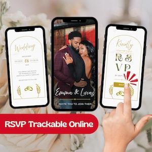 Elegant Gold Wedding Invitation, Web Digital Template with Clickable RSVP Link