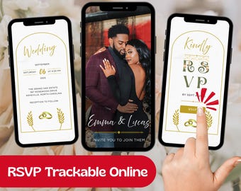 Elegant Gold Wedding Invitation, Web Digital Template with Clickable RSVP Link