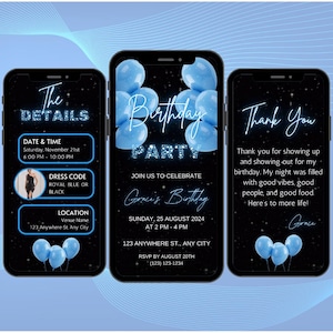 Animated Royal Blue Birthday Party Invitation (Digital Download)
