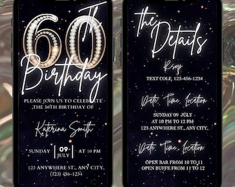 Milestone 60 Birthday Invitation, Elegant Black & Gold, Sparkle Style, Animated Template