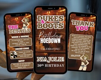 Dukes & Boots Birthday Invitation, Rustic Country Bar Style, Hoedown Party, Animated Template
