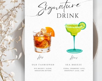 Minimalist Signature Drink Sign: Editable Bar Menu Template (Digital Download)