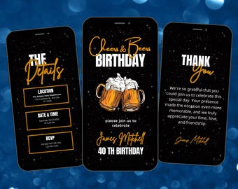 Cheers & Beers Birthday Invitation, Rustic Beer Mug Party Theme, Animated Template