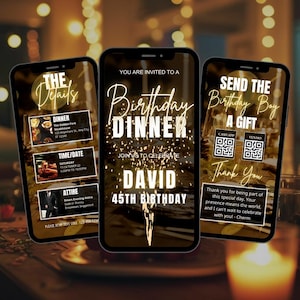 Animated Birthday Dinner Invitation: Gold Party Celebration (Digital Einvite)