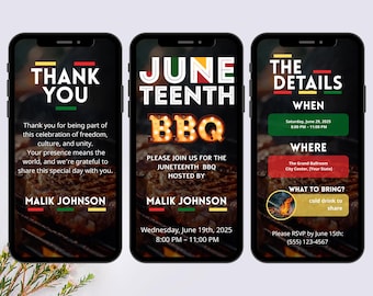 Animated Juneteenth BBQ Party Invitation: Editable Video Evite (Digital Download