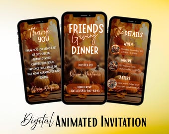Friendsgiving Dinner Animated Invitation, Fall Thanksgiving Video Evite, Editable Template