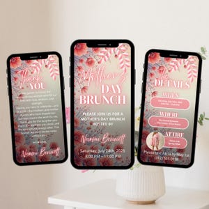 Muttertags-Brunch-Einladung, Boho Floral Digital Event-Reiseplan, animierte Video-Einladung, Mama und Mimosa, Happy Muttertags-Flyer