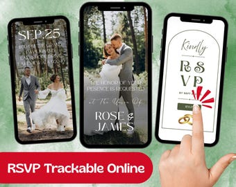 Faire-part de mariage minimaliste chic, modèle d'invitation Web élégant avec lien RSVP cliquable