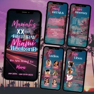 Miami Birthday Itinerary, Birthday Weekend, Miami Bachelorette Party, Girl&#39;s Trip, Travel Itinerary Template, Bachelorette Itinerary