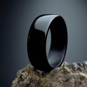 Minimalist Handmade Ebony Wood Ring – Solid Dark Wooden Band for Him, Custom Bentwood Ring,