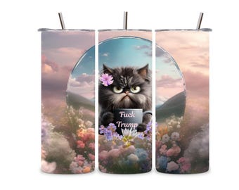 Funny anti Trump cat skinny tumbler.