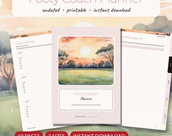 Footy Coach Planner Printable | Team Roster Training Plan Tactics Board Game Day Lineup Season Stats | A5 A4 Letter PDF