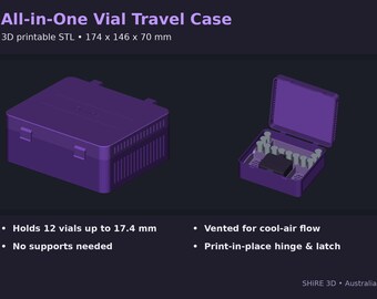 Fichier numérique | Étui de voyage tout-en-un pour flacons - Couvercle minimaliste (STL) - Contient 12 flacons | Organiseur ventilé imprimable en 3D, jusqu'à 17,4 mm