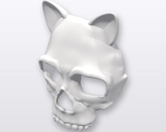 ARCHIVO DIGITAL / Máscara de calavera de gato con orejas / Decoración gótica de pared para Halloween STL