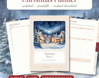 Planificador navideño imprimible / Organizador de vacaciones Lista de regalos Presupuesto Menú Cuenta atrás / Sin fecha A5 A4 Carta PDF