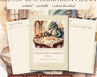 Tabletop RPG Campaign Planner Printable | Game Master Session Notes NPC Quest Log Character Sheet | A5 A4 Letter PDF