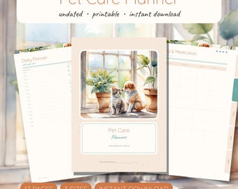 Pet Care Planner Printable | Dog Cat Health Vet Vaccination Feeding Walk Tracker | Undated A5 A4 Letter PDF
