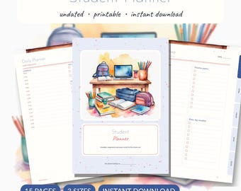 Student Planner Printable | School Timetable Assignment Tracker Exam Study Planner | Undated A5 A4 Letter PDF