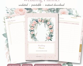 Planificador de bodas imprimible / Lista de verificación para bodas: Presupuesto, Lista de invitados, Distribución de asientos, Proveedores, Cronograma / Sin fecha, A5, A4, Carta, PDF