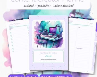 Content Creator Planner Printable | YouTube TikTok Twitch Stream Schedule Video Ideas Analytics | Undated A5 A4 Letter PDF