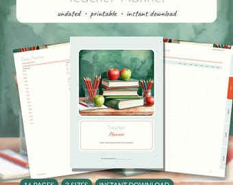 Planificador para profesores imprimible / Plan de lecciones, registro de calificaciones, registro de asistencia, registro de contacto con los padres / PDF sin fecha en formatos A5, A4 y Carta