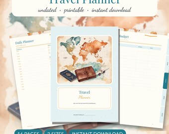 Travel Planner Printable | Trip Itinerary Packing List Travel Budget Bucket List | Undated A5 A4 Letter PDF