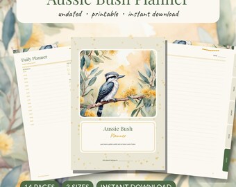 Agenda imprimible con motivos del bosque australiano / Agenda con hojas de eucalipto y acacias nativas australianas / PDF sin fecha en tamaños A5, A4 y Carta