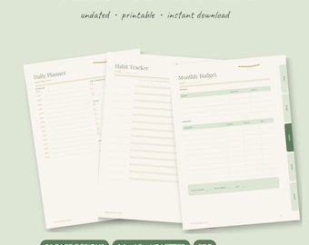 Paquete de planificadores imprimibles para jardín botánico / Sin fecha A5 A4 Carta / Planificador diario, semanal y mensual de hábitos y comidas en PDF