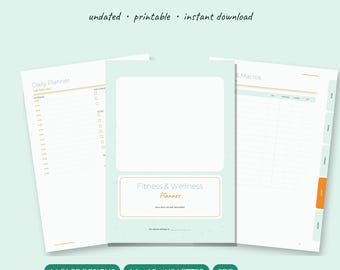 Fitness Planner Printable | Workout Log Meal Macro Tracker Body Measurements Sleep Water | Undated A5 A4 Letter PDF
