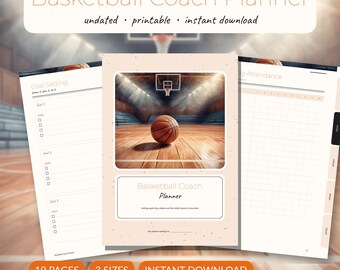 Basketball Coach Planner Printable | Team Roster Training Plan Tactics Board Game Day Lineup Season Stats | A5 A4 Letter PDF