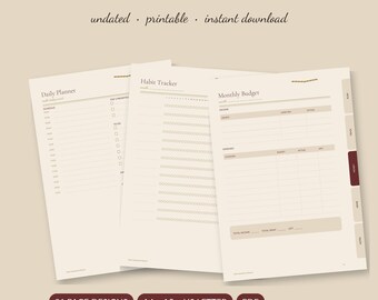 Paquete de planificadores imprimibles de estilo Dark Academia / Sin fecha A5 A4 Carta / Planificador diario, semanal y mensual de hábitos y comidas en PDF