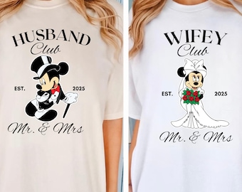 Koszulka Disney dla żony i męża na zamówienie/Pasujące stroje DisneyWorld dla par/Koszulki dla par Disney/Mickey i Minnie właśnie się pobrali